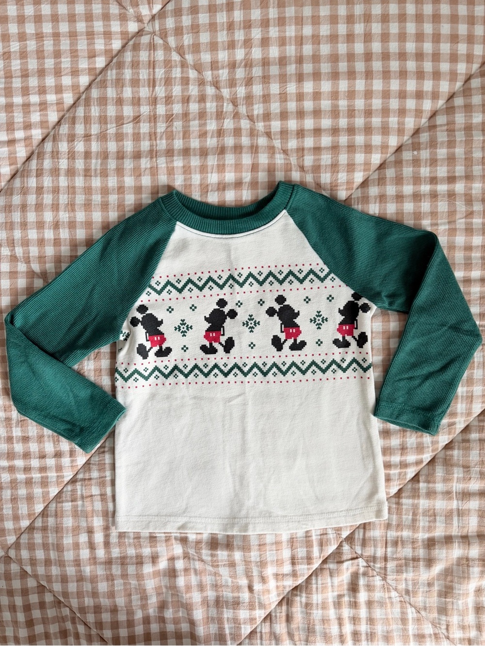 Jumping Beans Green & White Kids Raglan Tee with Character Fair Isle Print